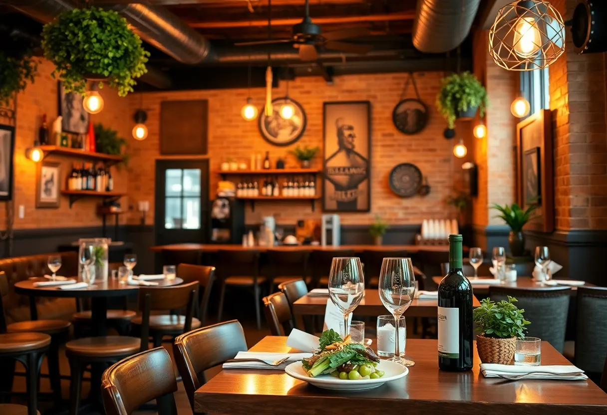 A vibrant restaurant scene in Williamsburg featuring local dishes and wines.