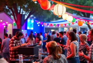 A community event in Williamsburg with a DJ and trivia participants.