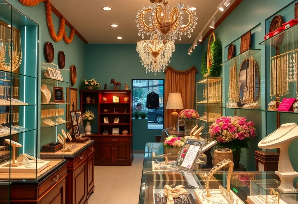 Decorative display at Williamsburg Jewelers for anniversary event