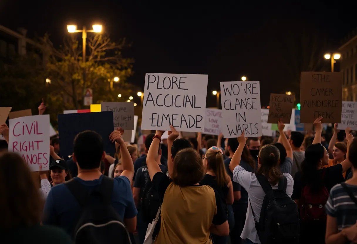 Rally attendees holding signs in honor of John Lewis