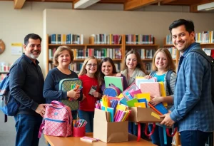 Families donating school supplies at the Williamsburg Library
