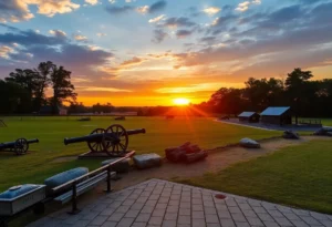 Scenic view of Yorktown Battlefield during sunset