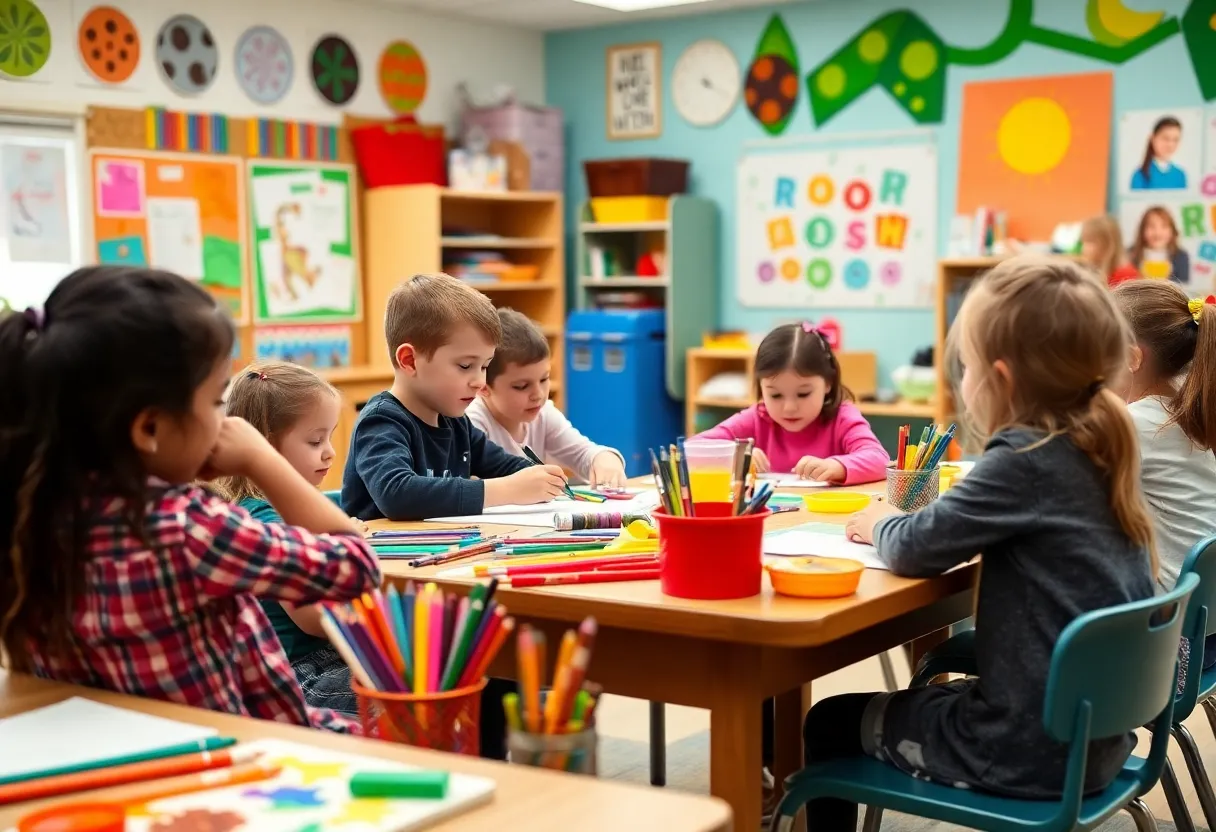 Children participating in an after-school art lesson at Williamsburg Montessori School.
