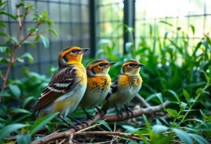 Songbirds being cared for in a rehabilitation environment.