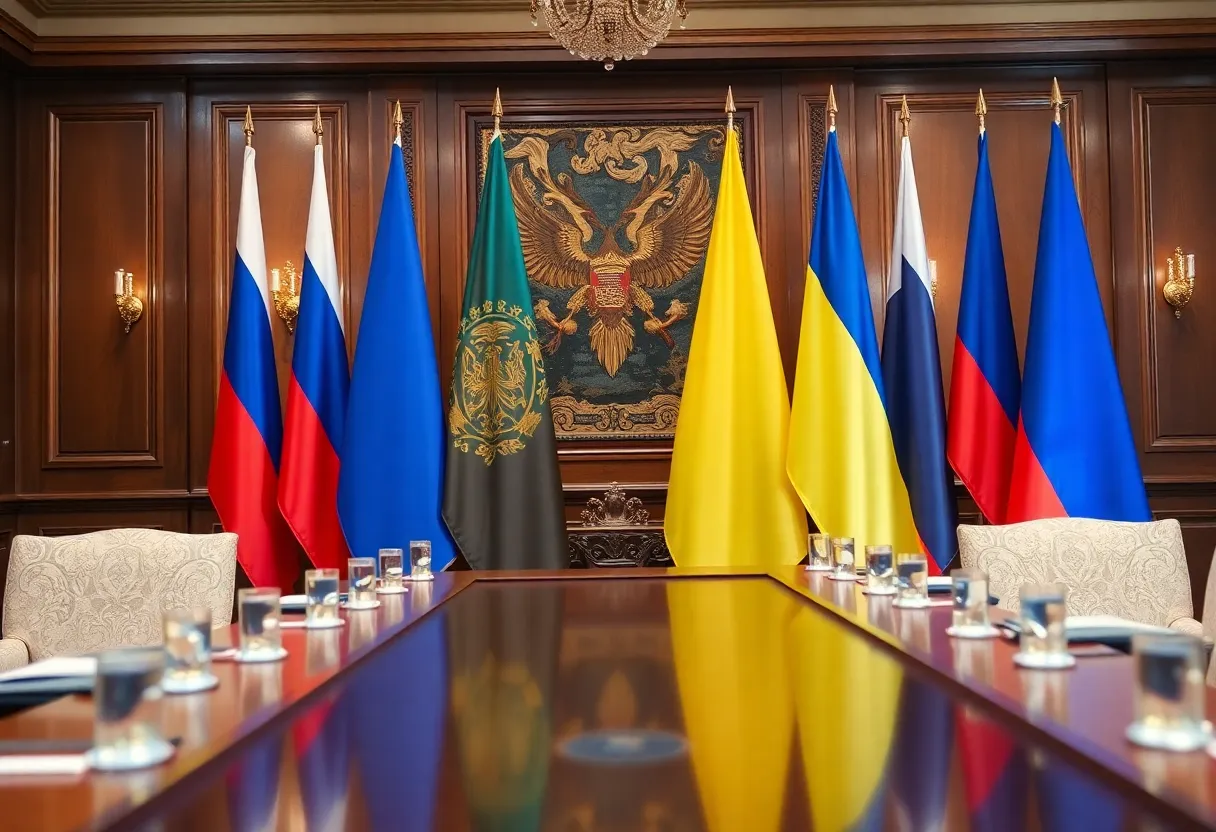 Meeting room for peace negotiations between Ukraine and Russia
