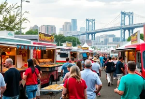 Food trucks and visitors at the Williamsburg food festival