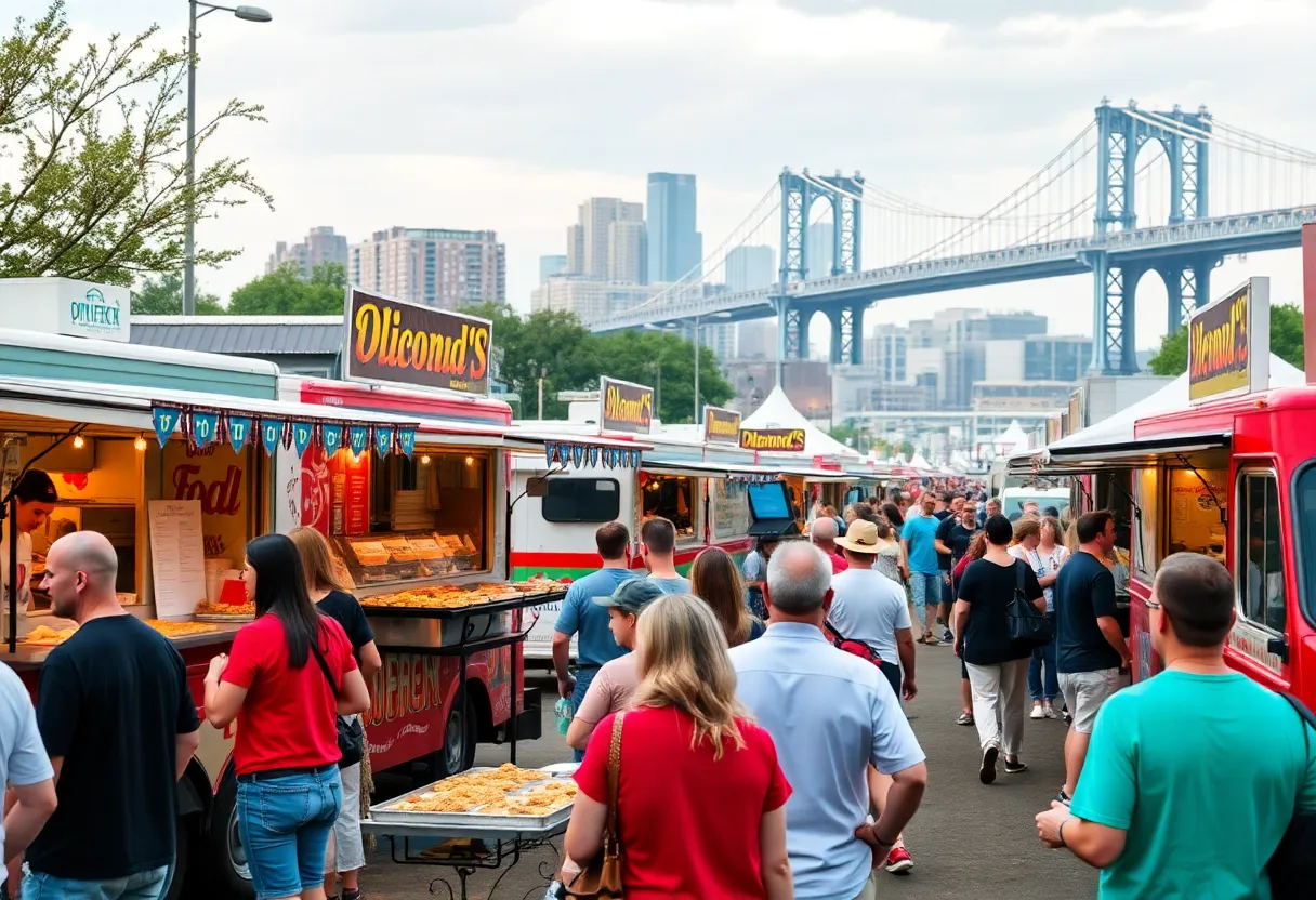 Food trucks and visitors at the Williamsburg food festival