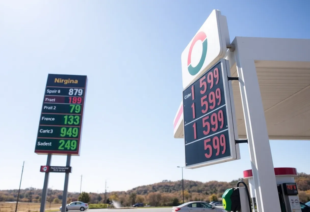 Gas station displaying prices in Virginia