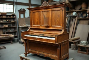 A stunning handmade reproduction of a 1764 harpsichord showcasing traditional craftsmanship.