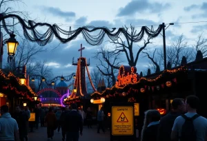 Busch Gardens Williamsburg during Howl-O-Scream event with safety measures in place.