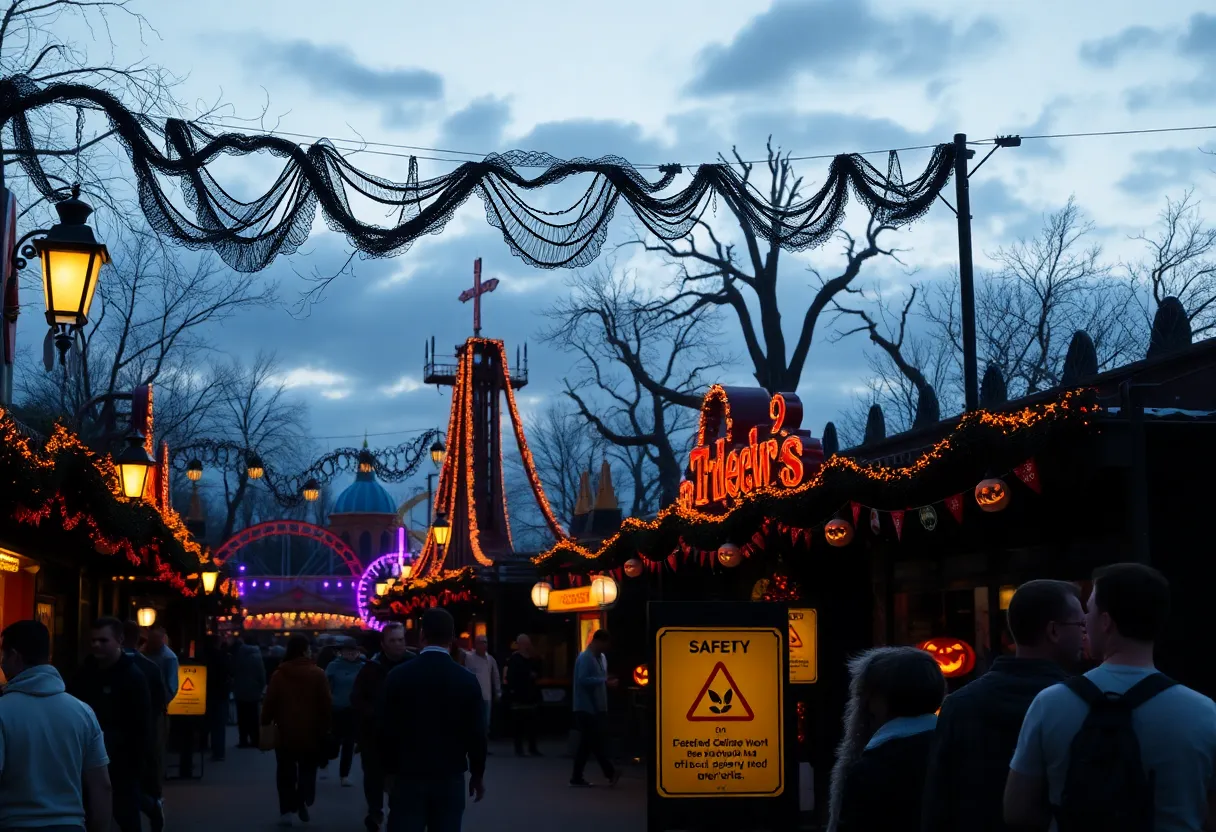 Busch Gardens Williamsburg during Howl-O-Scream event with safety measures in place.