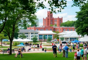 Scenic view of Williamsburg Park during Labor Day holiday.