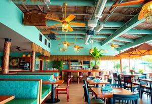 Interior design of Longboards Restaurant showcasing beach vibes