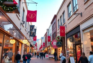 A bustling shopping scene at Merchants Square in Williamsburg