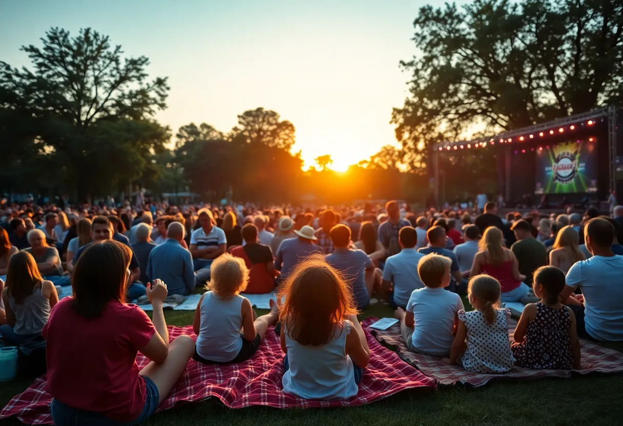 Families enjoying the New Town Tunes Fall Concert Series outdoors
