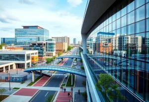 Cityscape of Newport News with technology integration