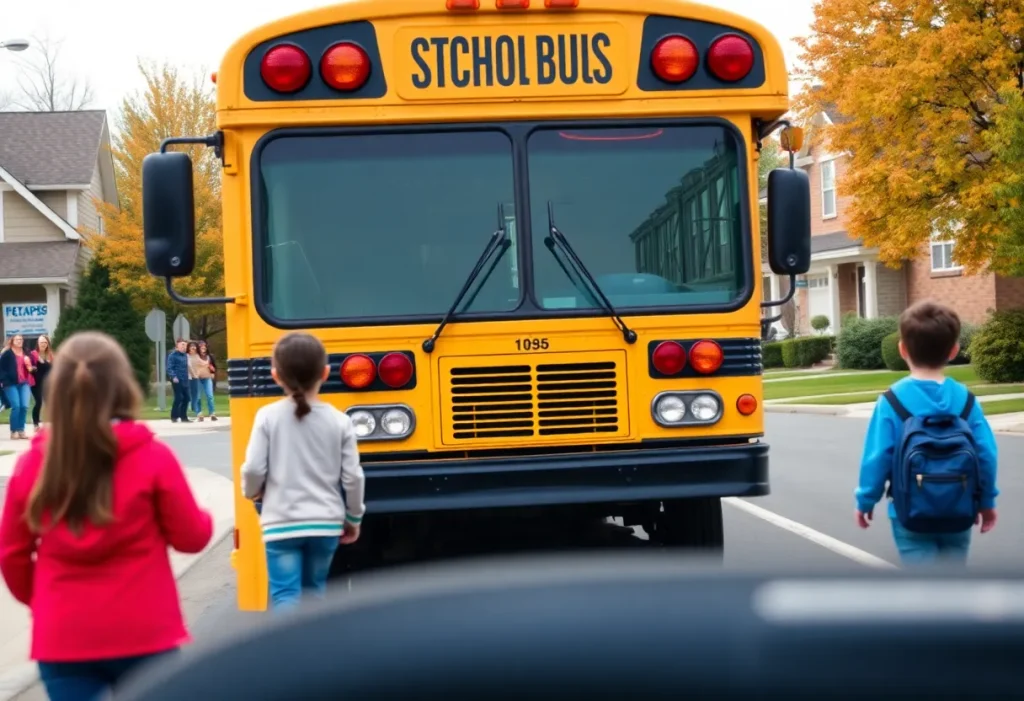 Children walking to school bus stops in Newport News