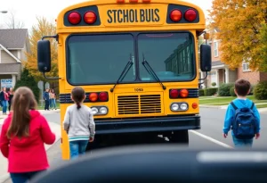 Children walking to school bus stops in Newport News
