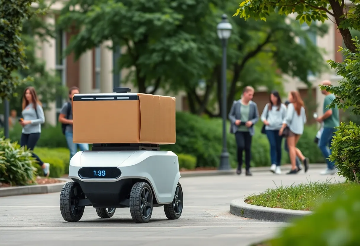 Starship robot delivering food on Old Dominion University campus