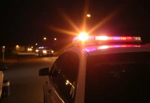 Police car responding to a crime scene in Newport News