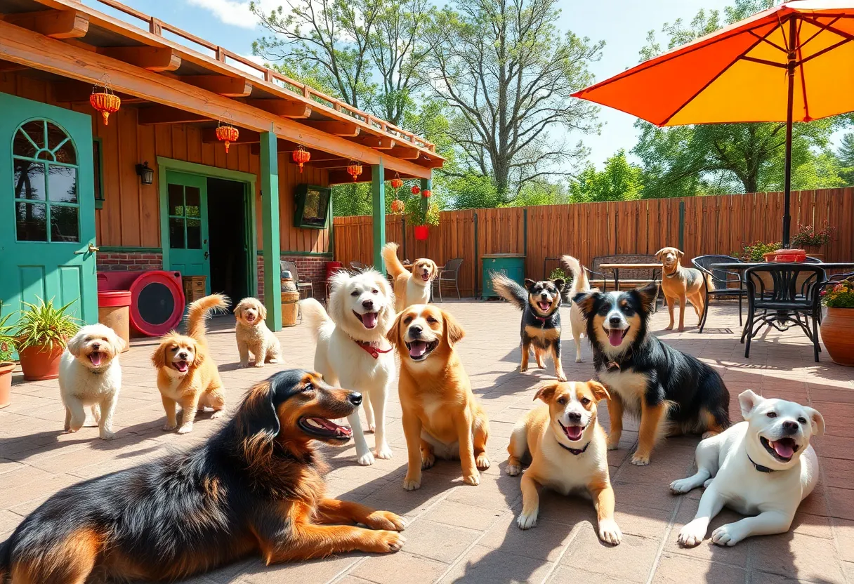 Happy pets enjoying their time at a pet resort