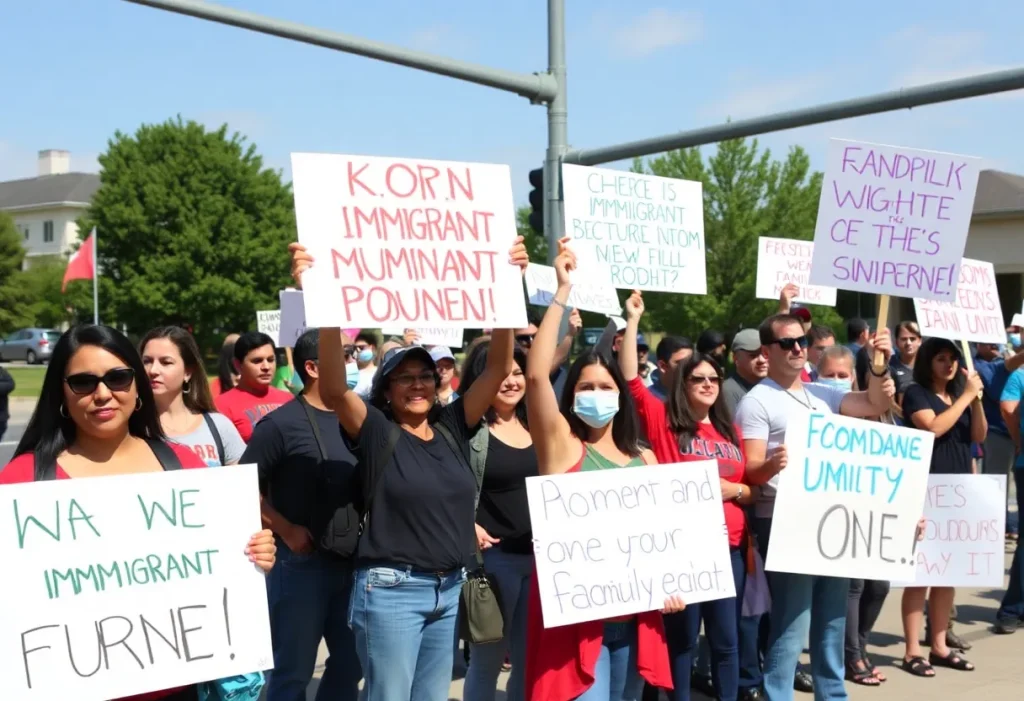 Protesters standing together with signs at an intersection in Williamsburg