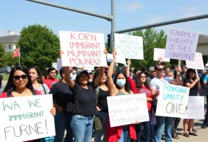 Protesters standing together with signs at an intersection in Williamsburg