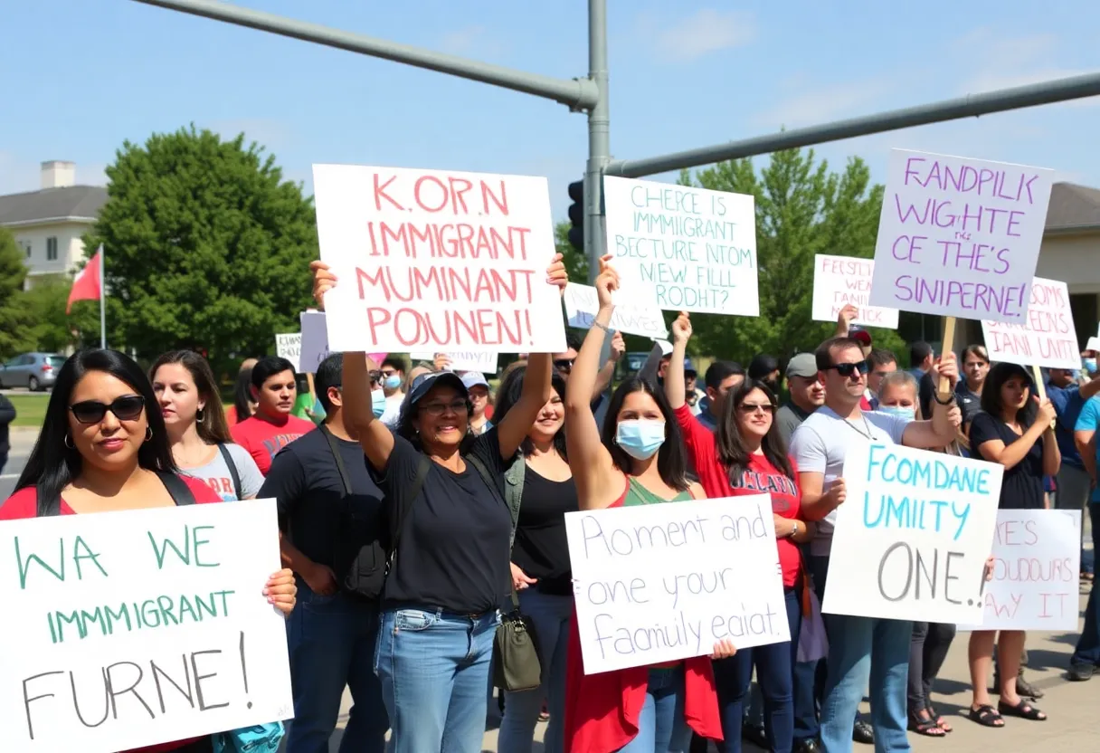 Protesters standing together with signs at an intersection in Williamsburg