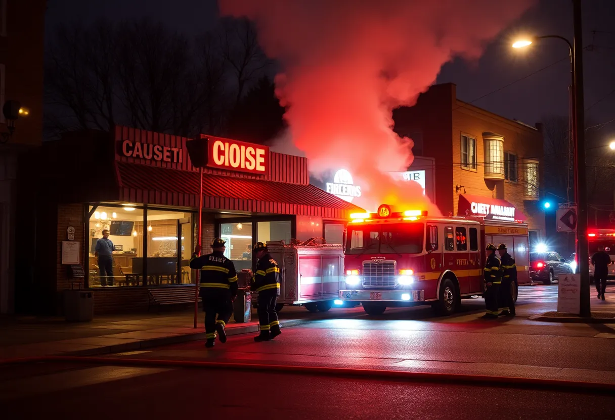 Firefighters at Rocco's Smokehouse Grill responding to a fire incident
