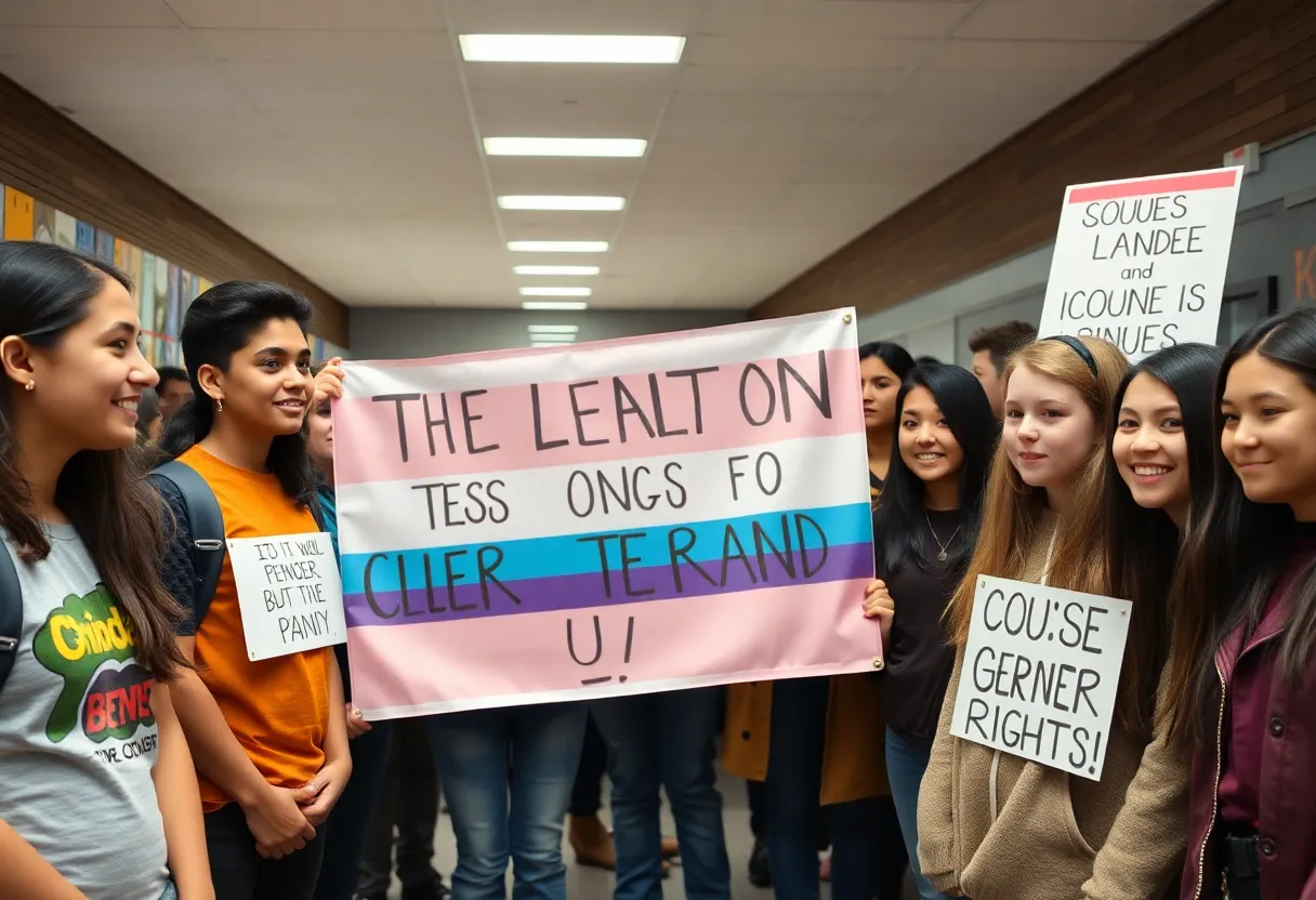 Students showing support for transgender rights.