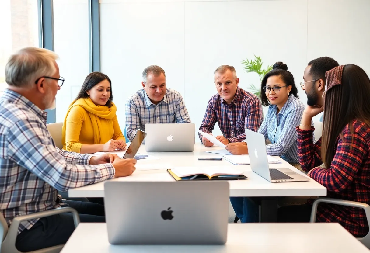 Veterans discussing their educational benefits in an office setting