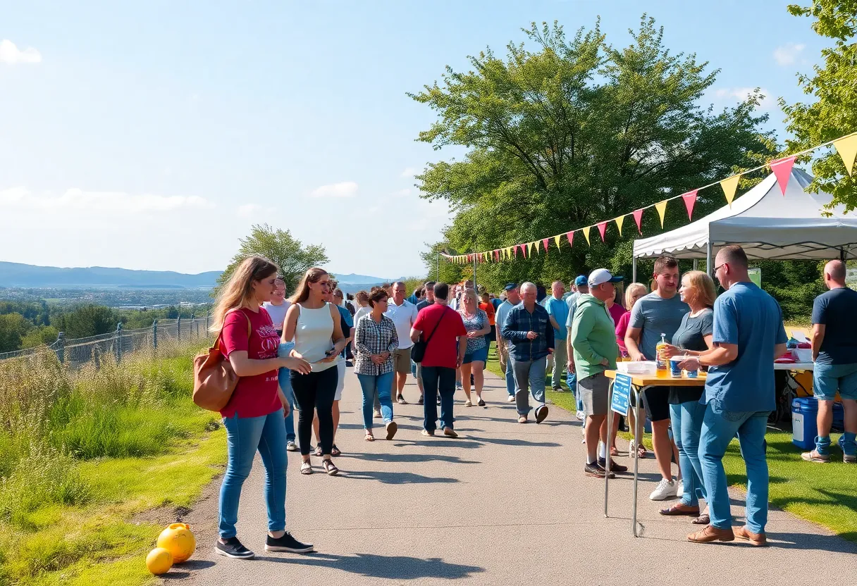 Community members celebrating the Virginia Capital Trail's anniversary with food and drinks along the trail.
