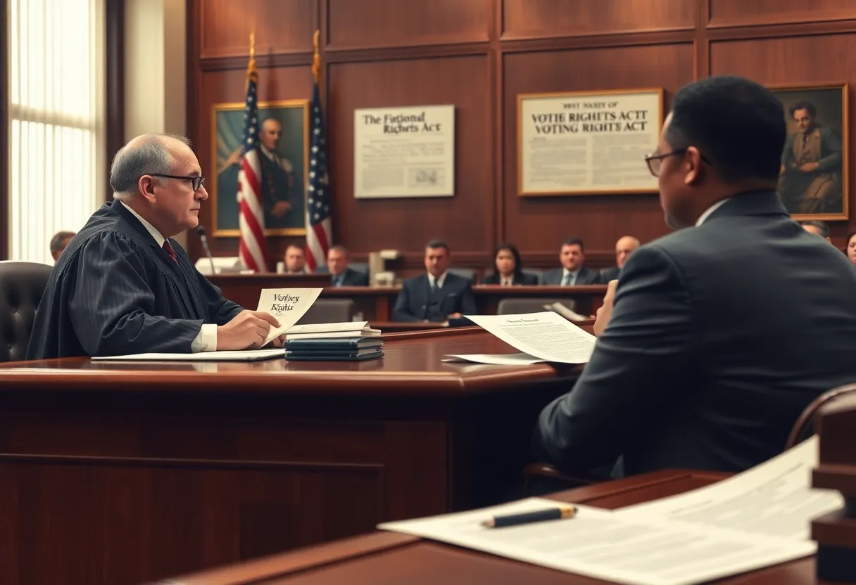 Courtroom scene regarding voting rights restoration