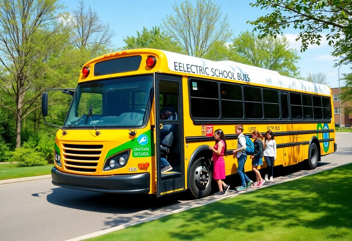 Electric school bus in a school environment
