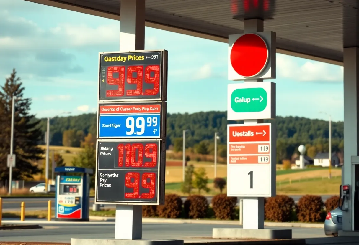 Gas station in Virginia showing gas prices