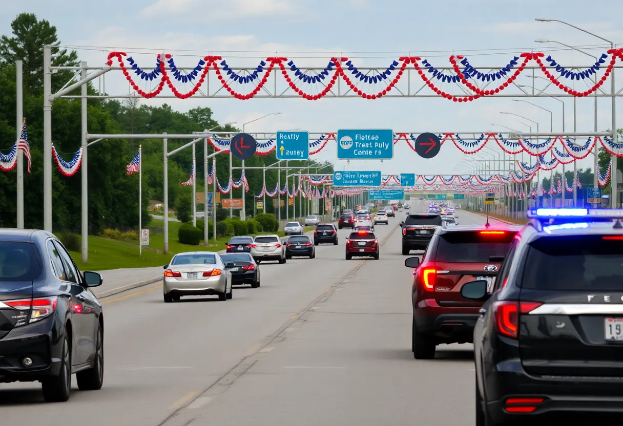 Traffic scene during Fourth of July highlighting safety measures