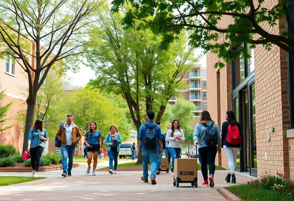 Students moving into residence halls at William & Mary campus