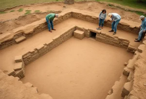 Excavation site of the Williamsburg Bray School showing old foundations