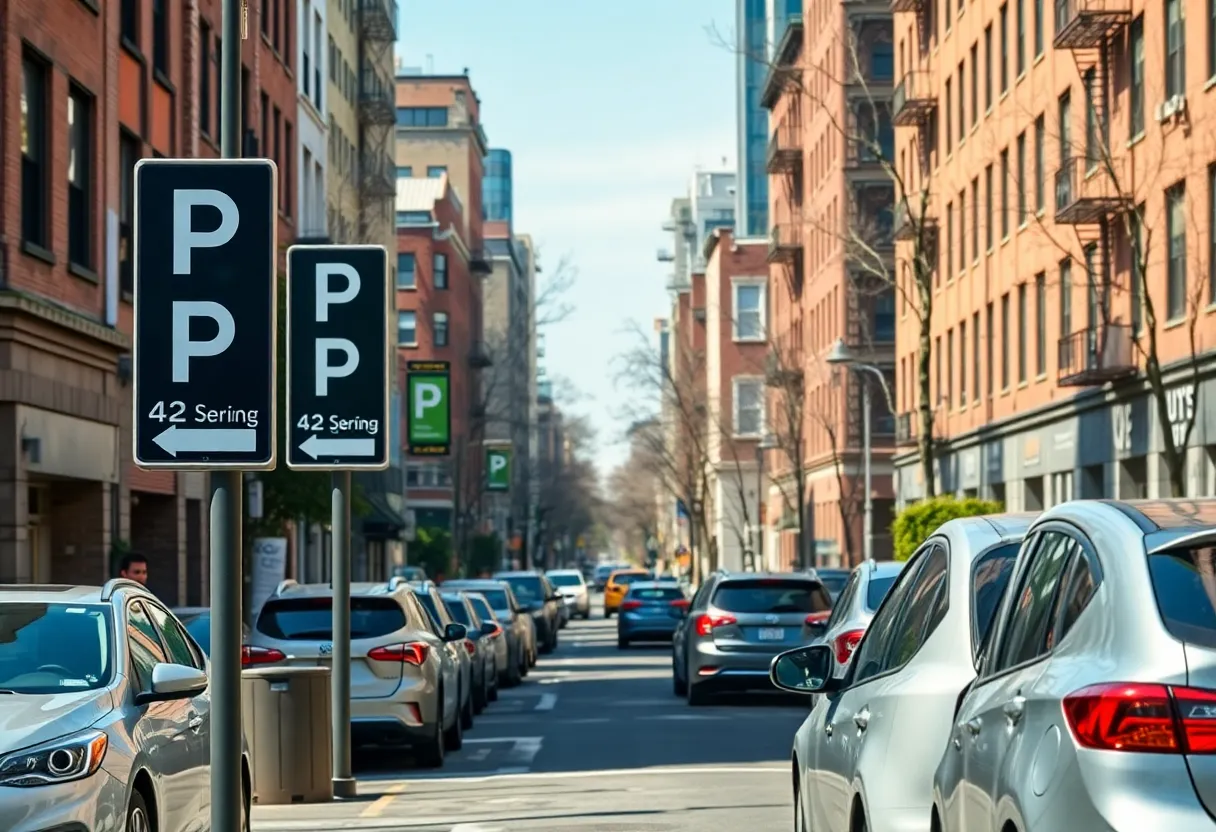 Digital parking signage in Williamsburg showing updated parking regulations.