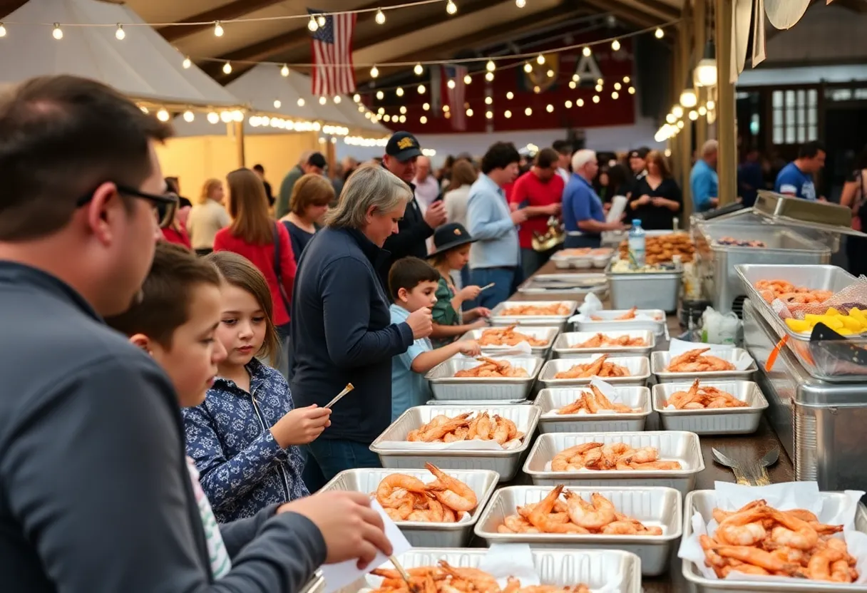 Families enjoying shrimp and festivities at Williamsburg Kiwanis Shrimp Feast