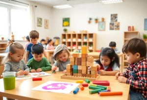 Children engaging in learning activities in a Montessori classroom