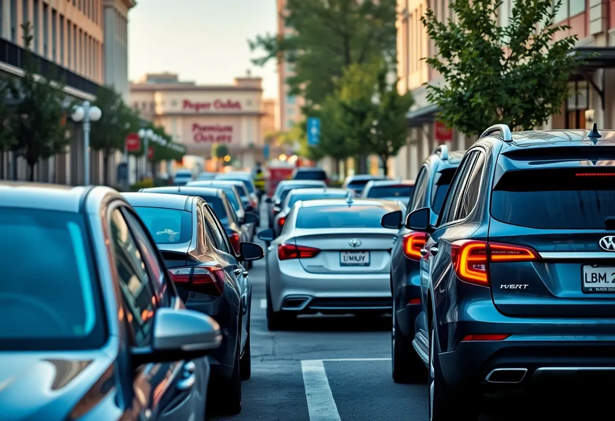 City street with cars and parking management technology