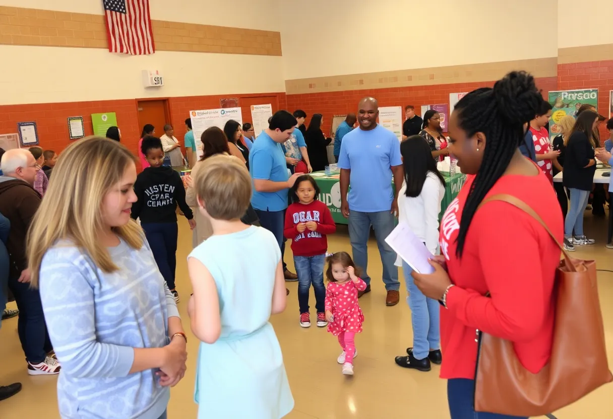 Families participating in the Williamsburg SPARK event, receiving resources and support.