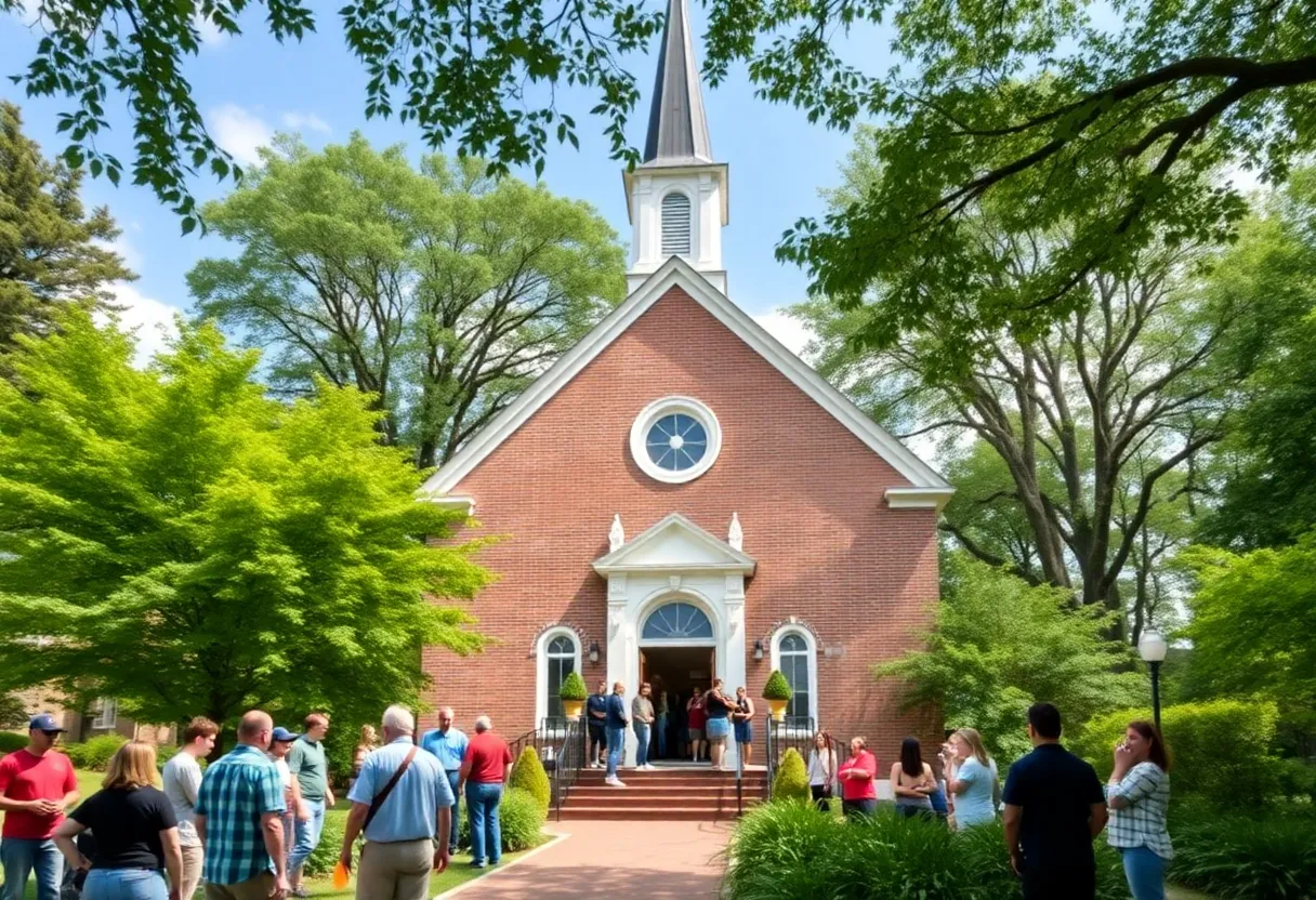 Community gathering at a historic church in Williamsburg