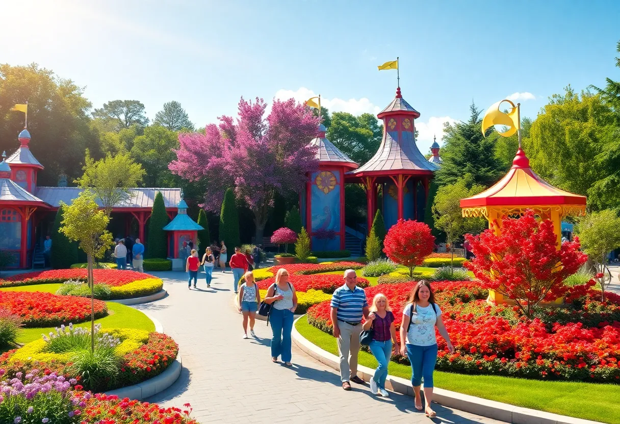 Scenic view of Busch Gardens Williamsburg with vibrant flowers and attractions