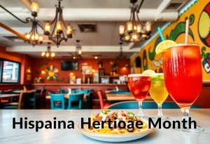 Interior of Catrin Cantina decorated for Hispanic Heritage Month