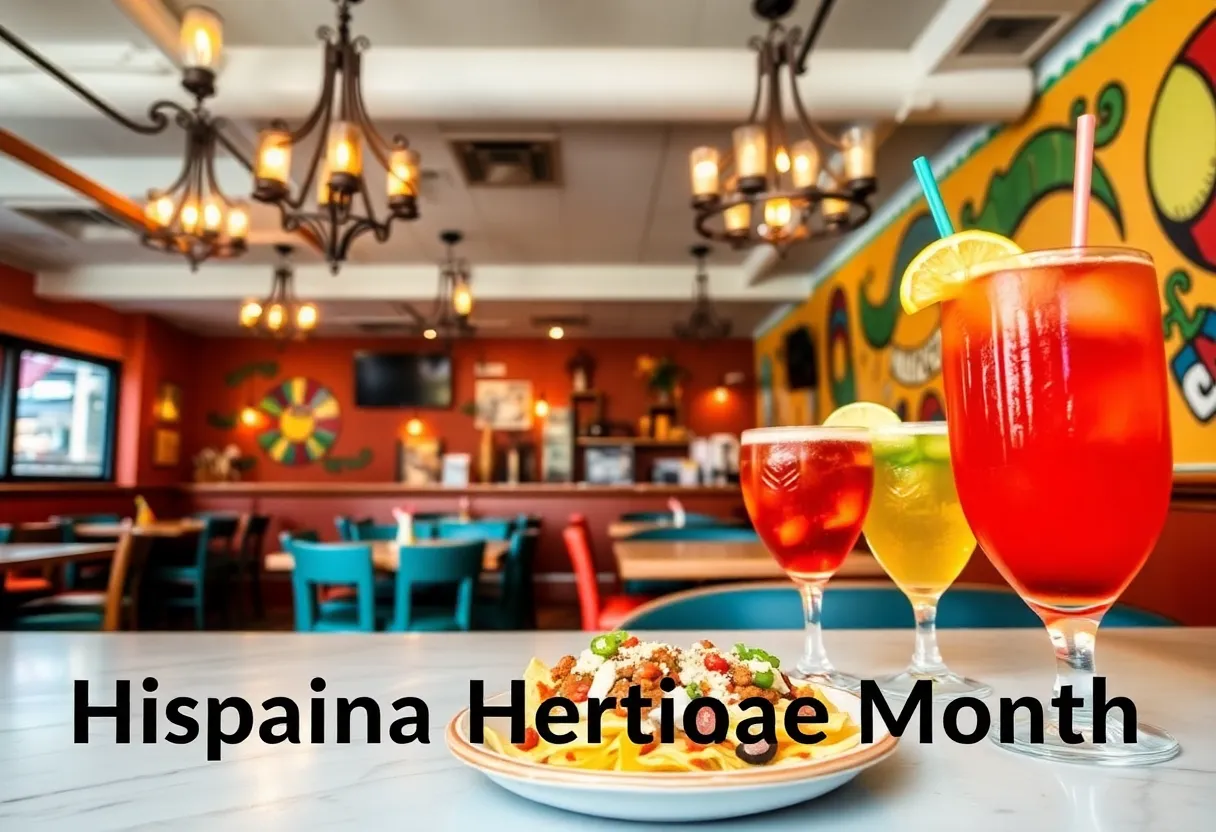 Interior of Catrin Cantina decorated for Hispanic Heritage Month