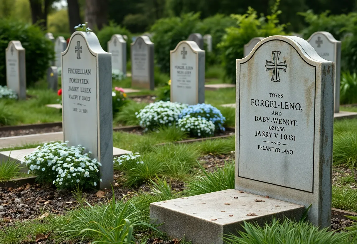 Ceremony for headstones at cemetery for children