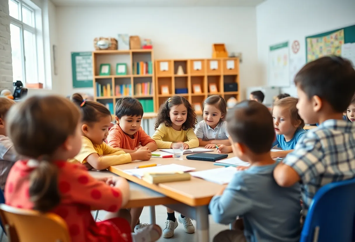 Children learning in a vibrant classroom