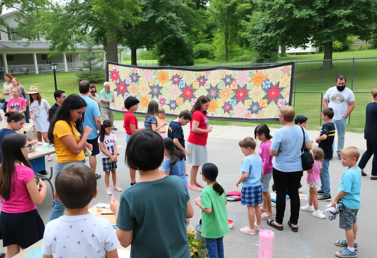 Families engaging in art projects during Community Art Day at Muscarelle Museum
